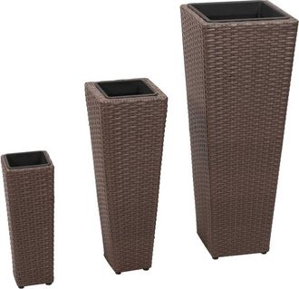 vidaXL Garden Raised Beds 3 pcs Poly Rattan Brown Vidaxl