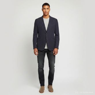 Armani Navy Blue Linen Blend Blazer