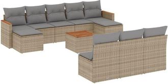 vidaXL Set De Sof&aacute;s De Jard&iacute;n 11pzas Con Cojines Rat&aacute;n Sint&eacute;tico Beige Vidaxl