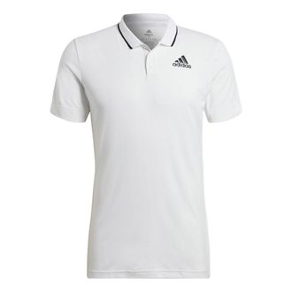 adidas Gameset Solid Color Logo Micro Mark Tennis Sports Short Sleeve Polo Shirt White HB9135