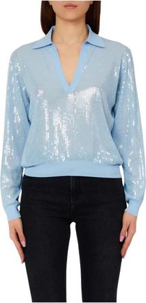 Liu Jo Trui met pailletten - Dames - V-hals truien - Blauw - M - Pailletten - Truien & Vesten