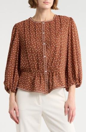Max Studio Bubble Sleeve Top in Chestnut/Ivory Dot at Nordstrom Rack, Size Large