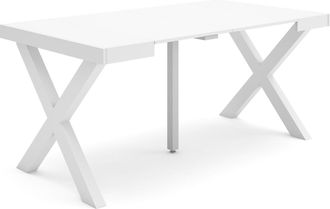 Skraut Home Skraut Home - Mesa Consola Extensible, Mesa Comedor Plegable, 160, Para 8 Comensales, Patas Madera Maciza, Estilo Moderno, Blanco