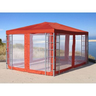 Quick-Star Quick-star - Rank Pavillon Set 3x4m Metall Garten Partyzelt Terra / Rotorange Ral 2001 Mit 4 Seitenteilen Moskitonetz