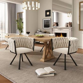 Matteo Set of 4 Beige Velvet Dining Chairs - 360 Swivel & Metal Legs