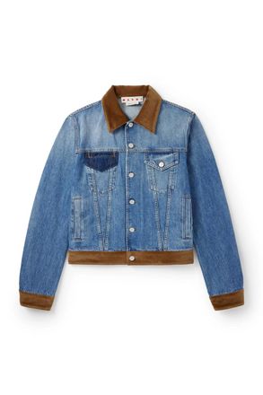 Marni + Slawn and Soldier Appliquéd Cotton Velvet-Trimmed Denim Jacket