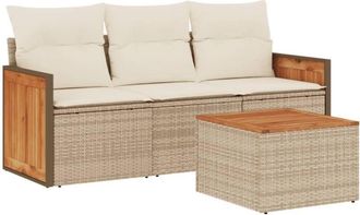 vidaXL Juego De Sof&aacute;s Jard&iacute;n Con Cojines 4 Pzas Rat&aacute;n Sint&eacute;tico Beige Vidaxl