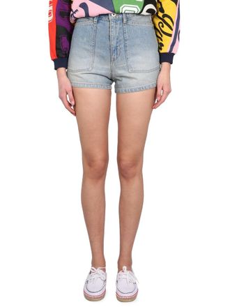 Kenzo Button & Zipper Closure Denim Shorts - Blue
