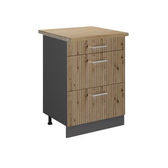 Vicco Mueble Bajo De Cocina R-line, Roble Artesanal, 60 Cm Con Cajones, Et Roble Vicco