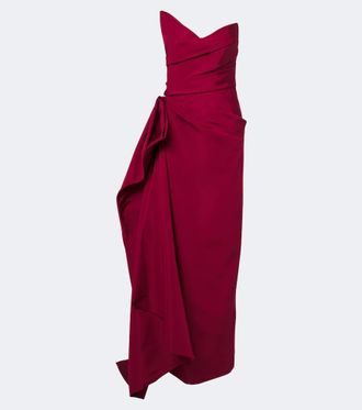 Monique Lhuillier Asymmetric draped silk bustier gown