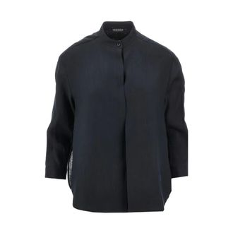 Emporio Armani Shirts, female, Blue, Size: M Linen shirt