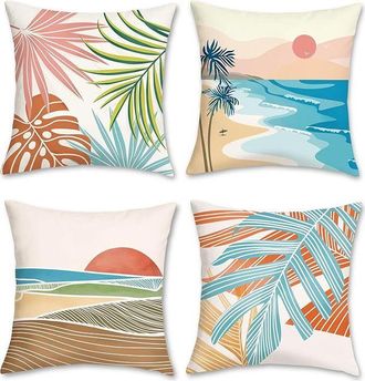 OEM Funda De Coj&iacute;n Moderna Con Estampado De Hojas Tropicales De 45 X 45 Cm, Funda De Almohada Decorativa De Terciopelo Suave Para Sof&aacute;, Sala De Estar, Dor
