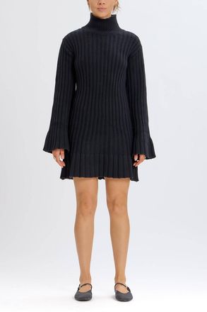 Something Navy Ribbed Turtleneck Sweater Mini Dress In Black