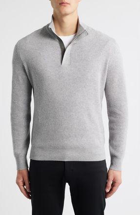 Canali Quater Zip Wool & Cashmere Sweater in Light Grey at Nordstrom, Size 38 Us