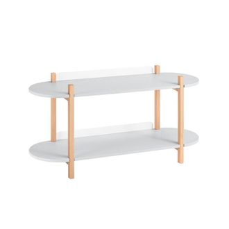 SoBuy Two-Tier Console Table - Light Gray & Natural Wood - Modern in Light Grey | Size: 0.6m2