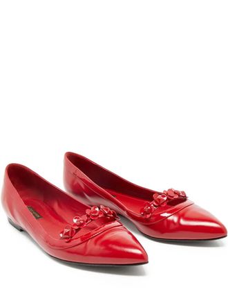 Louis Vuitton floral-appliqu&eacute; leather ballet flats - Red