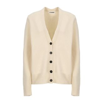 Jil Sander Truien & Vesten, Dames, Beige, M, Wol, Ivoorwollen Cardigan met V-hals