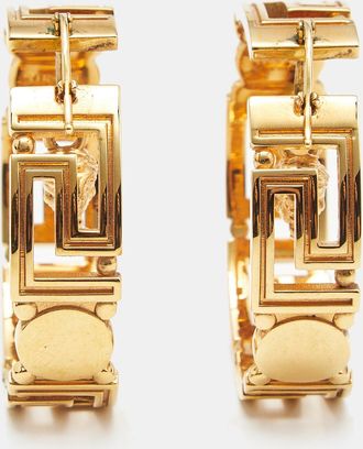 Versace Medusa Greca Gold Tone Hoop Earrings