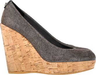 Stuart Weitzman Pre-owned Womens Cork Wedge Platform Pumps in Silver Glitter Lurex - Size UK 5