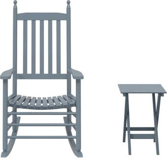 vidaXL Rocking Chair with Foldable Table Grey Solid Wood Poplar vidaXL