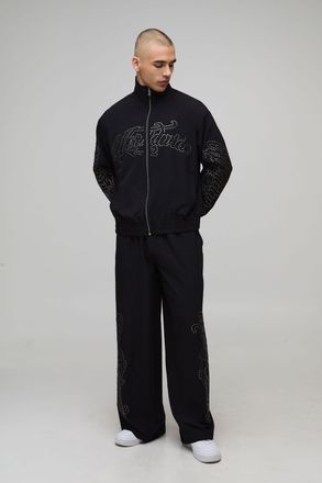Boohooman Mens Boxy Fit Funnel Neck Zip Through Woven Tracksuit - Black - Size X-Large
