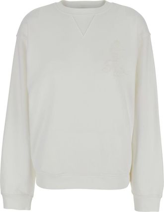Frame Denim privacy Please White Crewneck T-shirt With Tonal Logo Embroidery On The Front In Cotton Blend Woman