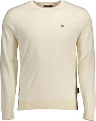 Napapijri Geborduurd Logo Katoenen Overhemd - Heren - Ronde hals truien - Beige - 2XL - Katoen - Truien & Vesten