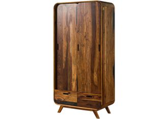 Massivmoebel24 Armadio Sheesham Marrone Scuro Laccato 90x45x180 Cm Montato Parzialmente Mailand 210