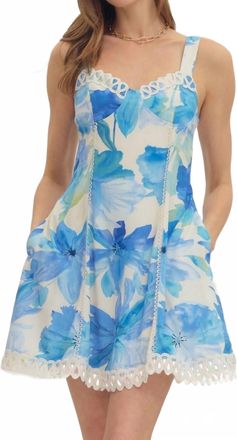 Entro Botanical Sleeveless Mini Dress In Blue