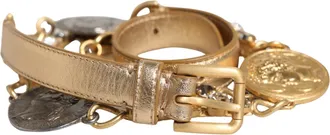 Dolce & Gabbana Womens Gold Brass Chain Coin Embellished Metal Buckle Belt Cristal Real 10lf