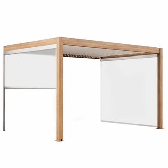 Oviala P&eacute;rgola bioclim&aacute;tica adosada de 3x4m y 2 persianas de madera blancas
