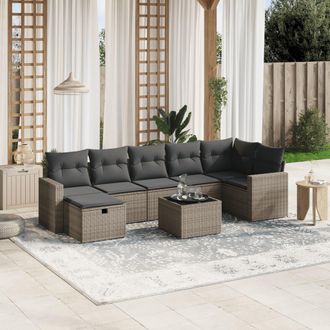 vidaXL Vidaxl - Set De Sof&aacute;s De Jard&iacute;n 8 Pzas Y Cojines Rat&aacute;n Sint&eacute;tico Gris