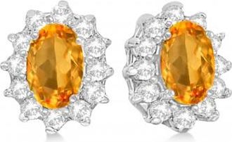 Allurez Oval Citrine & Diamond Accented Earrings 14k White Gold (2.05ct)