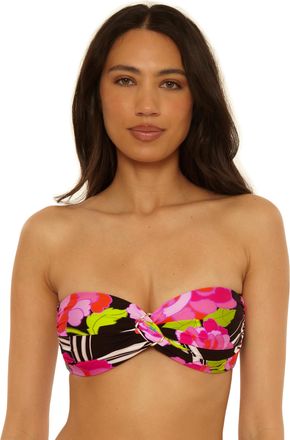 Trina Turk Womens Bougainvillea Ring Twist Bandeau Bikini Top, Floral Print, Adjustable, Tie Back, Swimwear Separates, Multicolor, 12