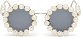 Chanel 1993 pearl-trim round-frame sunglasses - unisex - Faux Pearl/Metal - One Size - White