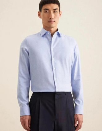 Seidensticker Seidensticker Mens Slim Fit No Iron New Kent Structured Business Shirt Light Blue - Size: Regular/42