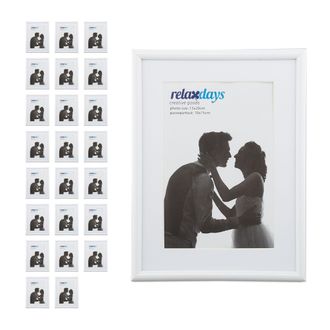 Relaxdays Set 24 Marcos Fotos, Portafotos 15x20cm, Fotograf&iacute;as Formato Vertical U Horizontal, Portarretratos Con Paspart&uacute;, Blancos