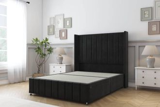Sloomy Melbourne Plush Divan Base No Drawers-54 Wingback 12 Footboard in Black | Size: Double