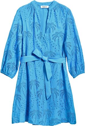 Desigual Tours Palm Tree Embroidery Broderie Anglais Dress 25SWVW09 Blue