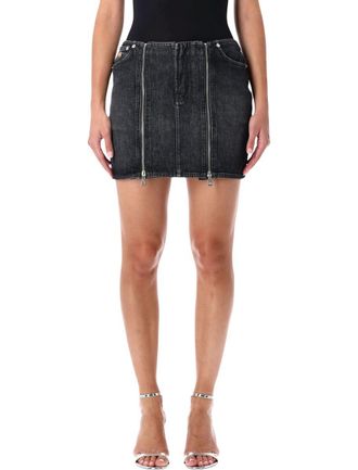 Jean Paul Gaultier Black Washed Denim Mini Skirt With Zips