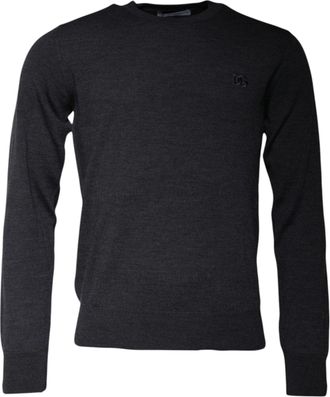 Dolce & Gabbana Mens Logo-Embroidered Virgin Wool Sweater Gray