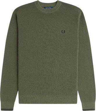 Fred Perry Groene geborduurde katoenen trui met ronde hals - Heren - Ronde hals truien - Groen - XS - Katoen - Truien & Vesten