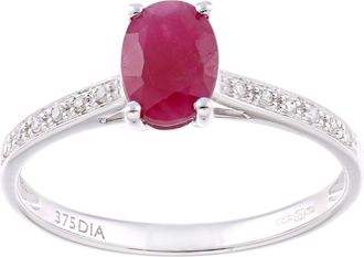 Jewelco London 9ct White Gold 5pts Diamond Oval 1.2ct Ruby Solitaire Ring - PR1AXL2259WRU