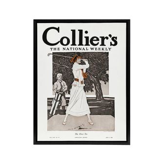 Artery8 Woman Golfer First Tee Vintage Magazine Framed Canvas Wall Art Print in White | Size: W24 x H32
