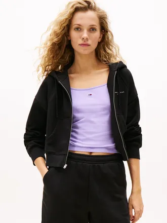 Tommy Jeans Kapuzensweatjacke TOMMY JEANS TJW BXY CRP LINEAR ZIP THRU EXT, Damen, Gr. XXL (44), schwarz, Sweatware, Obermaterial: 80% Baumwolle, 20% Polyester, un