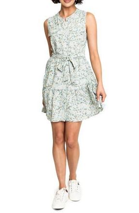 Gibsonlook Wildflower Tie Waist Dress in Misty Blue Banana Floral at Nordstrom Rack, Size Xx-Large
