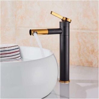 OEM Grifo Cil&iacute;ndrico Negro Sencillo Y Contempor&aacute;neo Para Lavabo, Mezclador De Lavabo - Negro-oro, 30 Cm -crezuo