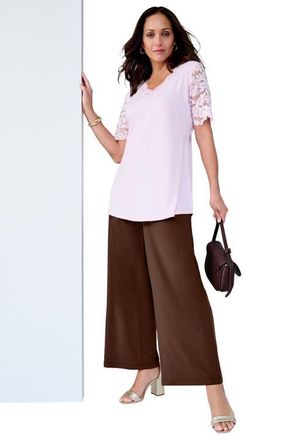 Jessica London Stretch Knit Wide Leg Pant in Rich Brown at Nordstrom, Size 12Short