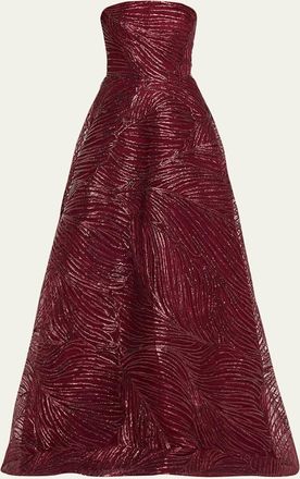 Naeem Khan Strapless Metallic Raffia Embroidered Ball Gown