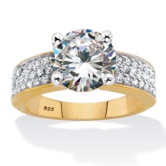 Palm Beach Jewelry 4.37 Cttw. Round Cut CZ Gold-Plated Silver Two-Tone Pave Engagement Ring